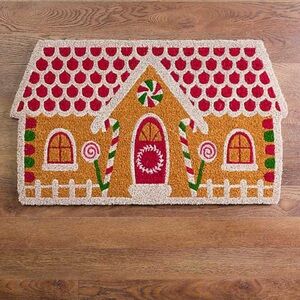 Festive Gingerbread House Doormat - Red, Green, Brown